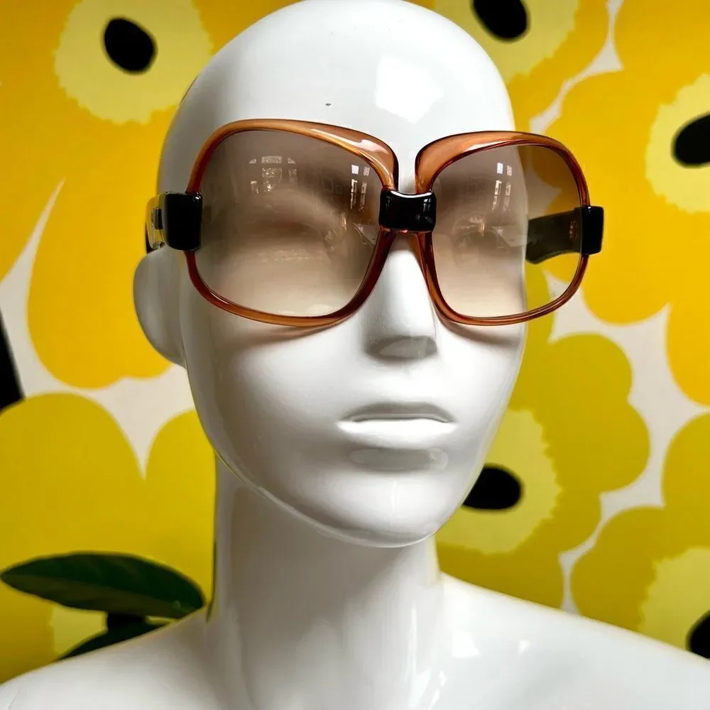Swoonworthy MASSIVE 1970s Da Vinci Oversized Rose Brown Acetate Sunglasses